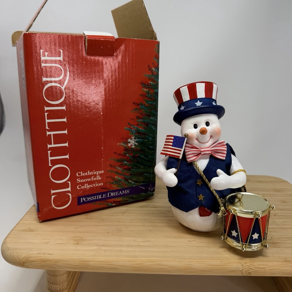 Clothtique Possible Dreams KoKo Snowflake 2000 Snowman #22904 Box Patriotic